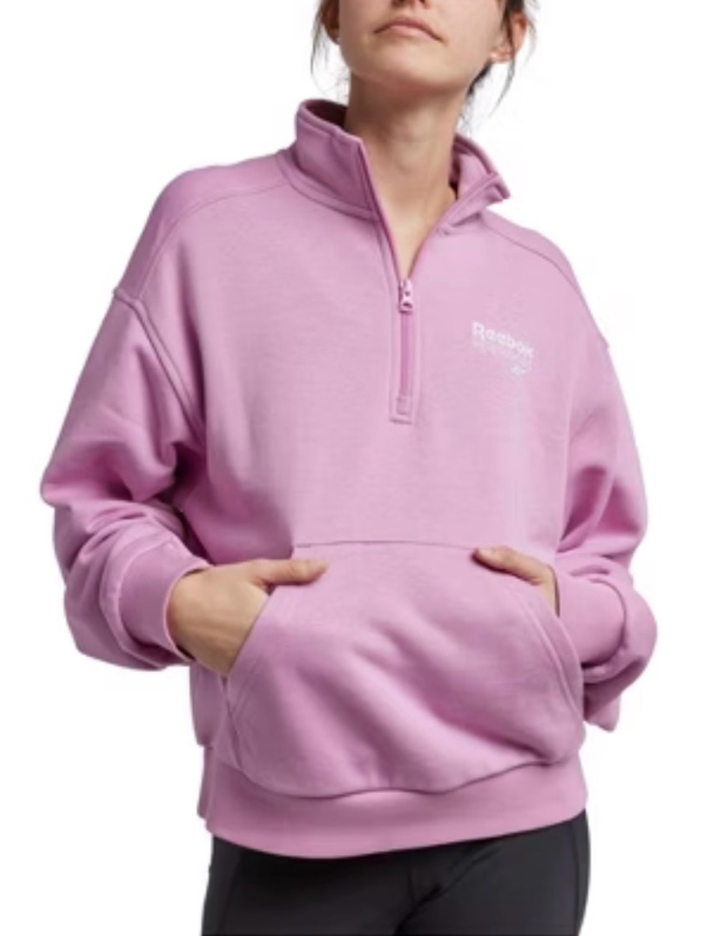 Reebok Women’s Quarter Zip Sweatshirt Pink Small Kangaroo Pocket Pullover NWT